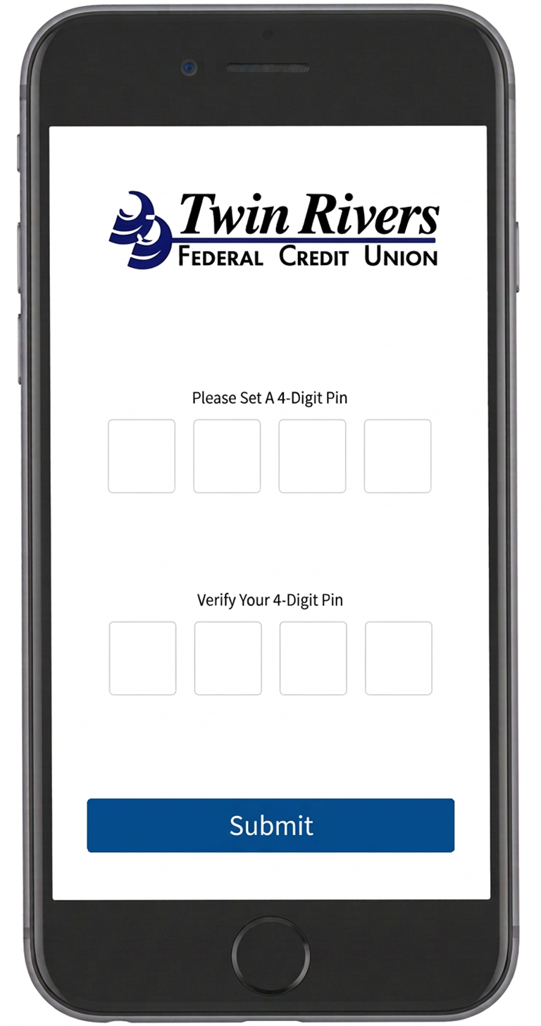 Mobile payment portal prompting the member to create and verify a 4-digit PIN